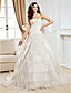  Ball Gown Strapless Chapel Train Satin And Organza Wedding Dress