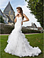  Trumpet/Mermaid Sweetheart Strapless Chapel Train Organza Tiered Wedding Dress