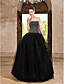  bola vestido palabra de longitud tul satinado vestido de noche sin tirantes