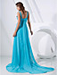  A-line V-neck Sweep/Brush Train Chiffon Evening Dress