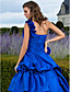 baljurk een schouder vloer-length taffeta avondjurk met pick-up rok en bloem (en)