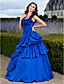  baljurk een schouder vloer-length taffeta avondjurk met pick-up rok en bloem (en)