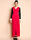  ts v-hals contrasterende kleur spleet maxi jurk