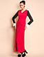  ts v-hals contrasterende kleur spleet maxi jurk