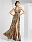  Sheath/Column Halter Floor-length Satin Evening Dress With Pattern/Print