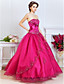  Ball Gown Strapless Floor-length Satin And Tulle Evening Dress With Beading And Crystal Brooch