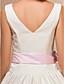  Ball Gown Bateau Tea-length Satin Wedding Dress