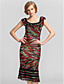  Sheath/Column Scoop Knee-length Stretch Satin Evening Dress