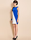  TS Trendy Contrast Color Leather Stitching Slim Dress