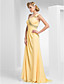  A-line One-Shoulder Sweep/Brush Train Chiffon Evening Dress