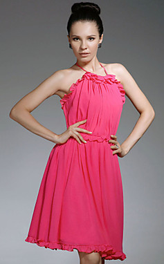 wholesale Sheath/ Column Halter Knee-length Chiffon Bridesmaid/ Gossip Girl Fashion Dress (FSH0107)