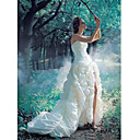 Ball Gown Cathedral Train Satin Wedding Dresses for Bride (YCF083)