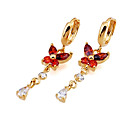 geel goud multi-gemstone vlinder lineaire bungelende oorbellen (ers003-rood) (vanaf 3 eenheden)