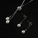 white 3,5 - 4mm een ​​parel ketting met zilveren ketting bijpassende oorbellen