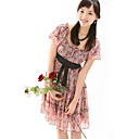 Floral plated Chiffon Babydoll Dress Red (XJQZ012) (Start From 10 Units) Free Shipping