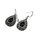925 Sterling Silver Hook Earrings with Onyx Teardrop (FG005)