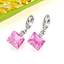 White Gold Square Cubic Zircon Drop Earring Pink (80409-03) (Start From 3 Units)