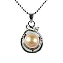 Silver Plated Pink AA FW Pearl Pendant Necklace (LQS068)