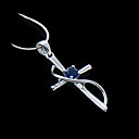 Fashion Blue Cubic Zirconia Cross Pendant-Sterling Silver Necklace 9799 (SZY783)