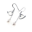 Heart Shape White Pearl Earring Drop - Sterling Silver Earring 8531 (SZY582)