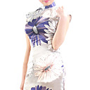 Mandarin Collar Capped Knee Length Silk Cheongsam / Qipao / Chinese Dress (HG031)