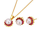 18K Gold Shell Pearl Earring Stud and Necklace -CZ Jewelry Set 90224-11(SZY1485)