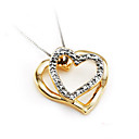 sterling zilver two tone dubbele harten cz hanger-cz ketting d12271 (szy1393)