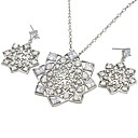 Platinum CZ Flower Pendant And Earring Set-Cubic Zirconia Jewelry Set 81116-40(SZY1720)