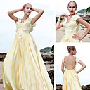 A-line V-neck Floor-length Silk Satin Quick Delivery/ Evening/ Prom Dress (OFGC0266)