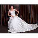 A-line / Princess Chapel Train Satin Wedding Dress Beaded Embroidery (WSM0488)