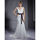 Trumpet / Mermaid V-neck Sleeveless Chiffon Court Train Wedding Dress (W90913)