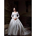 Ball Gown Long Sleeves Cathedral Train Luxury Wedding Dress With Beaded Appliques