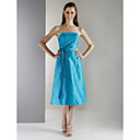 A-line Strapless Tea-length Taffeta Bridesmaid/ Wedding Party Dress (HSX868)