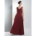 A-line V-neck Floor-length Satin Bridesmaid/ Wedding Party Dress