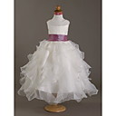 Ball Gown Scoop Floor-length Pearls Satin Organza Flower Girl Dress