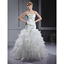 Trumpet/ Mermaid Sweetheart Floor-length Satin Organza Tiered Wedding Dress (WGY0067)