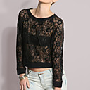 camisas de manga larga ronda de t escote de encaje de las mujeres-shirts (0101bc002-0497)
