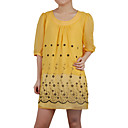 100% Silk Embroidery Half Sleeves Round Neckline Chiffons Women's Dresses(1003BC101-0736)