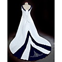 A-line V-neck Chapel Train Satin Plus Size Wedding Dress