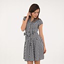 Short Sleeves Black And White Check Patterns Belted Women's Dresses(1802BC001-0852)