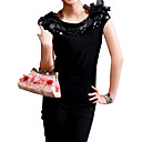 Stereoscopic Flowers Sequins Short Sleeves Round Neckline Blouse / Women's Blouses (FF-4202BD007-0857)