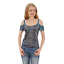larme camisole effet perlé décolleté hors épaule T-Shirt imprimé / femmes t-shirts (FF-8502be001-0813)