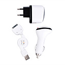 Kit di carica per iPod / iPhone (1xac adattatore, 1xcar caricatore, cavo 1xretratable) (hf189)