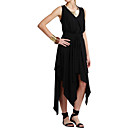 Irregular Hem Waist Banding Sleeveless V Neckline Dress / Women's Dresses (FF-1801BF014-0853)