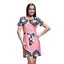 Flowers Dot Patterns Short Sleeves Round Neckline With Belt Dress / Women's Dresses (FF-1802BF411-0857)