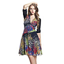Silk / Colorful Printed Chiffon Half Sleeves V Neckline Dress / Women's Dresses (FF-B-BH0736003)