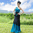 Sheath/ Column One Shoulder Sweep/ Brush Train Sleeveless Chiffon/ Elastic Silk-like Satin Quick Delivery Dress (OFGH543)