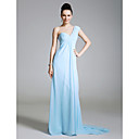 Chiffon Sheath/Column One Shoulder Sweep Train Evening Dress inspired by Lara Spencer at Emmy Awards