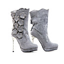 Suede Upper Stiletto Heel Mid-Calf Boots With Beading Party/ Evening Shoe