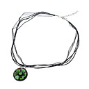 Green Flower Murano Glass Pendant with Black Lace Chain Necklace(0975-PG006)